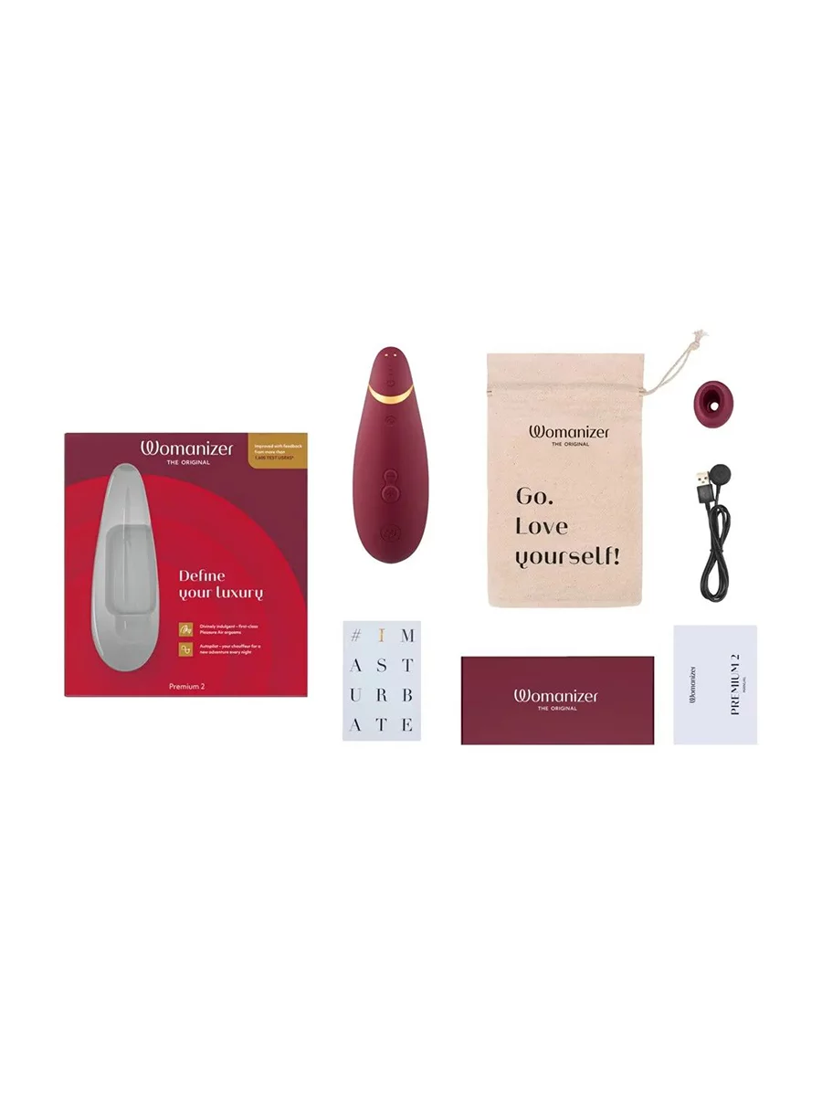  Womanizer Premium 2 Бесконтактный клиторальный стимулятор, перезаряжаемый, бордовый
