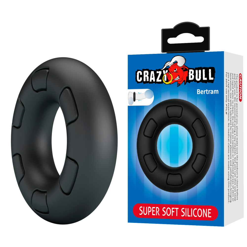  Эрекционное кольцо из силикона растягивающееся черное CRAZY BULL