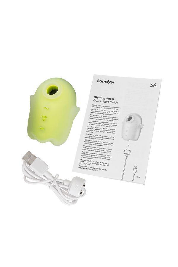  Вакуум-волновой бесконтактный стимулятор клитора Satisfyer Glowing Ghost, силикон, желтый, 8,4 см
