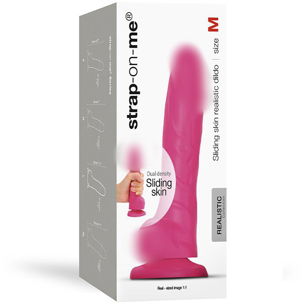  Фаллоимитатор Strap-On-Me Realistic Dildo с подвижной кожей, фуксия M, рабочая длина 13,4 см.