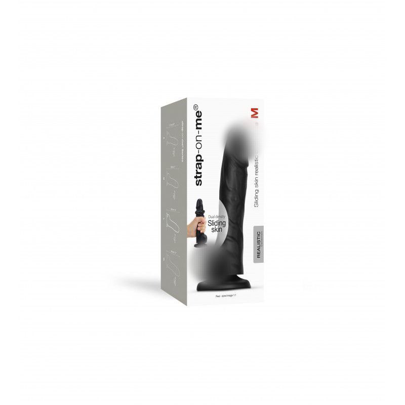  Фаллоимитатор Strap-On-Me Realistic Dildo с подвижной кожей, черный L, 19 см